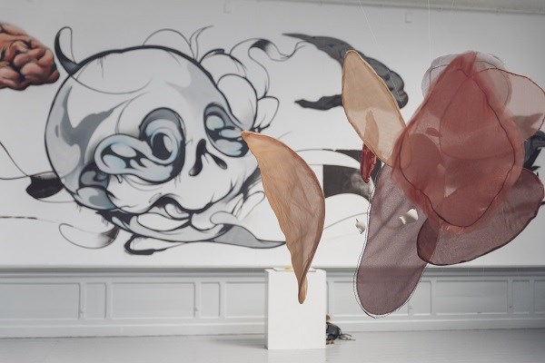 Titel: Werken van illustrator Sammie Schakel (mural) en kunstenaar Wanda Tiersma (installatie).