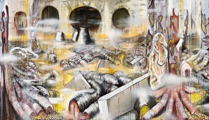 Old chairleaders, Joachim Nieuwhof, 400x231, acryl, olie- en spuitverf